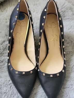 Jessica Simpson Black Pointed-Toe Flats with Silver Stud Trim